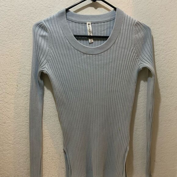 Athleta Glacial Blue Lincoln Park Ribbed Crew Neck Side Slit Sweater XXS - Picture 4 of 8